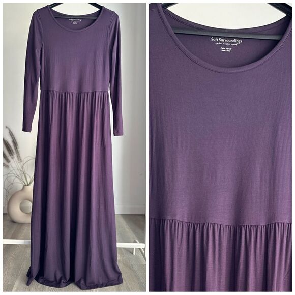 Soft Surroundings Purple Maxi Dress Soft Rayon Long Sleeve XS Petite - Picture 1 of 6